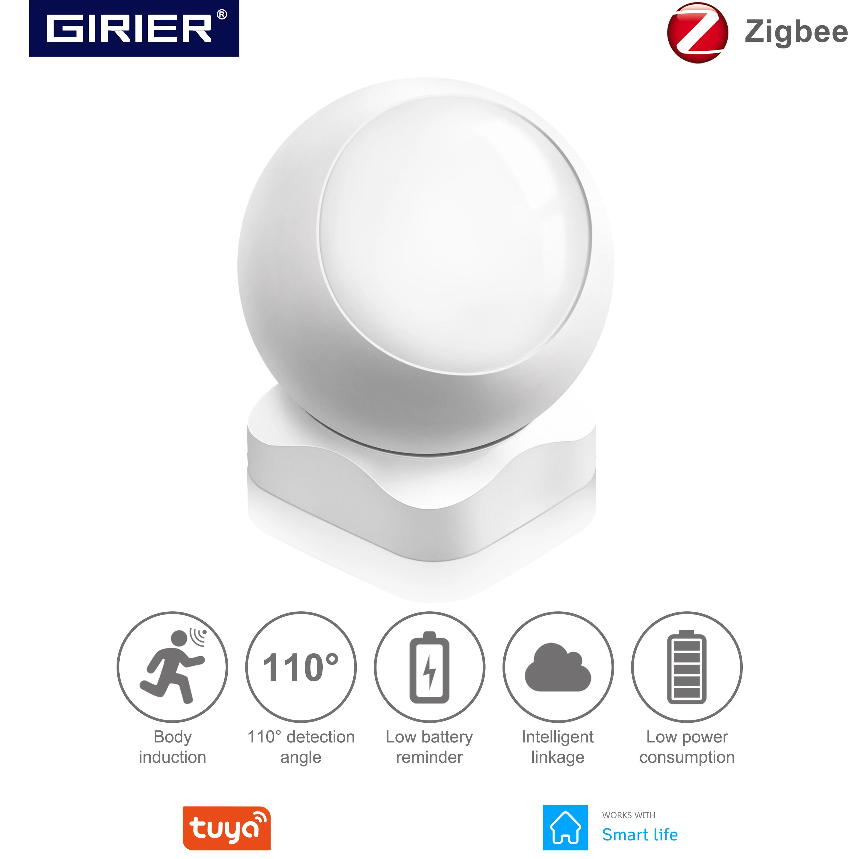 Tuya ZigBee Smart PIR Motion Sensor, Smart Home Security Infrared Human Body Detector,