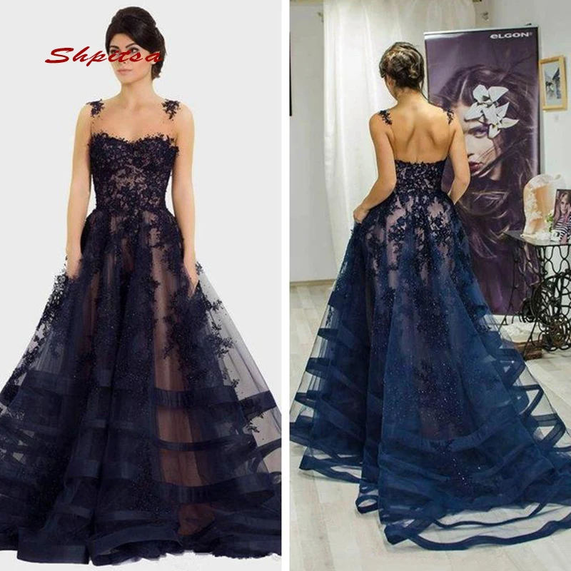 

Black Long Lace Evening Dresses Party Sexy A Line Plus Size Elegant Ladies Prom Women Formal Dresses Evening Gown 2019
