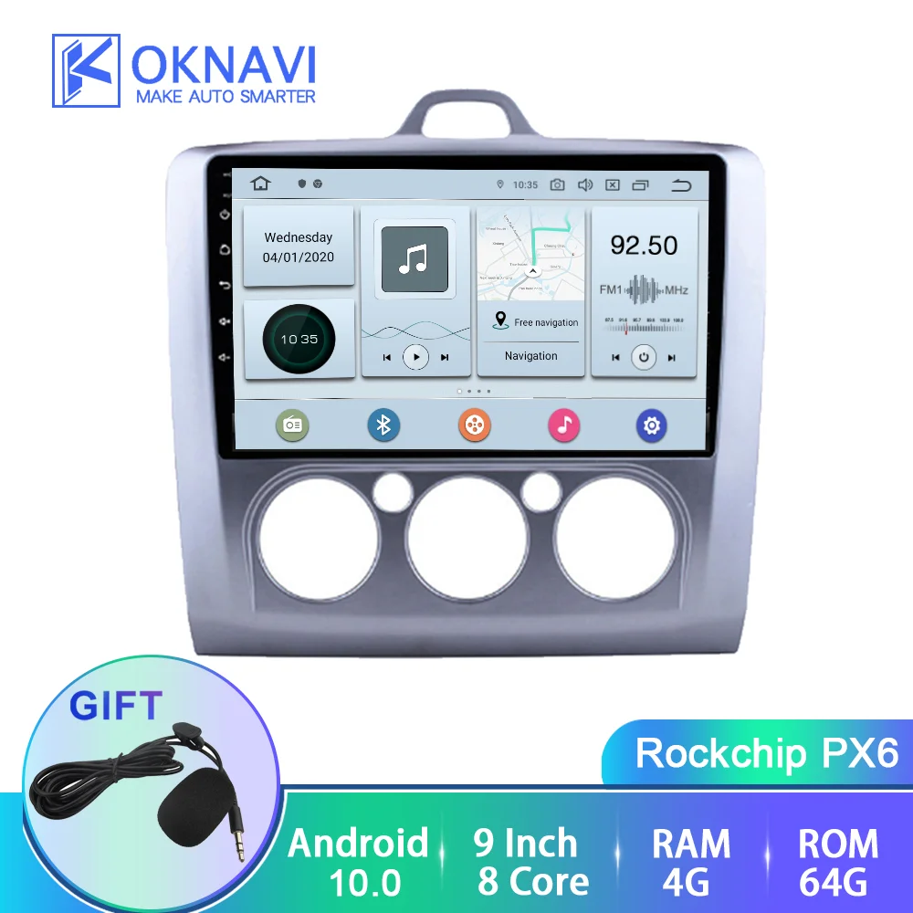 OKNAVI автомобиль радио для Ford Focus 2004 2005 2006 2007 2008 2009 2010 2011 2012 2 Din GPS навигация микрофон