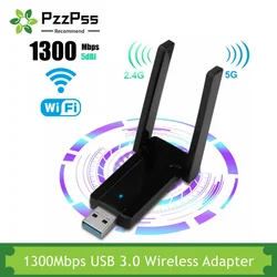 PzzPzz – adaptateur WiFi externe sans fil USB 1300, 3.0/5 ghz, 2.4 Mbps, double bande, pour PC de bureau, ordinateur portable, Windows et MAC 