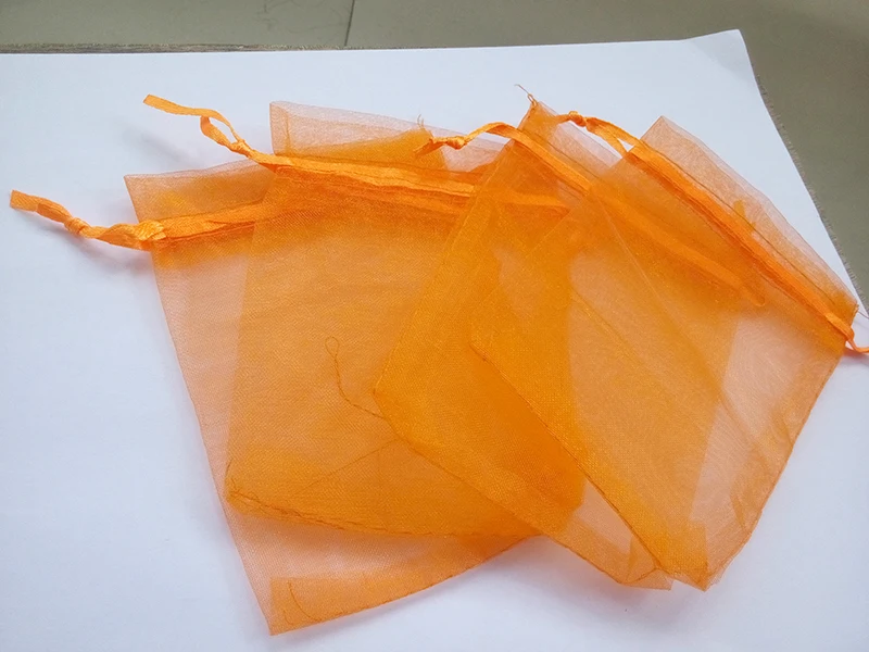 

50pcs 9*12 Orange small gift bags for jewelry/wedding/christmas/birthday Organza Bags with handles Packaging Yarn bag