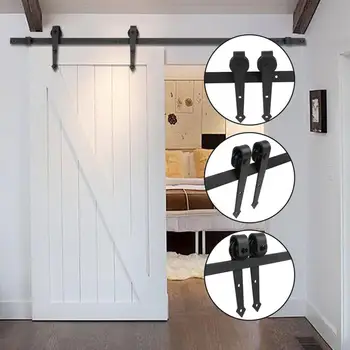 

Space-Saving 6 FT Modern Door Hardware Closet Set Antique Style Sliding Track Iron Closet Track Kit Bypass Wood Roller