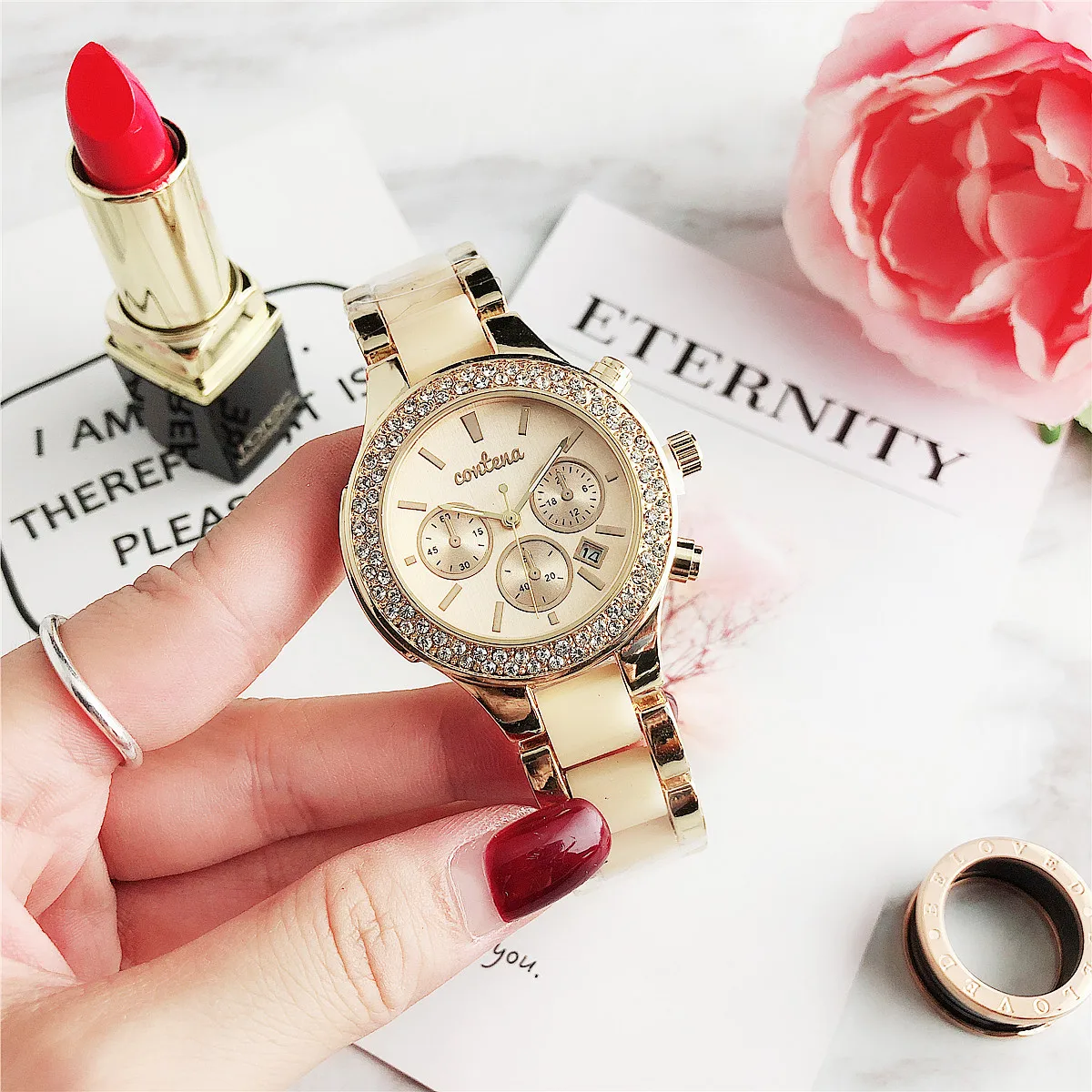 CONTENA роскошные красивые часы из нержавеющей стали женские часы Relogio Feminino Montre Femme - Цвет: 3521