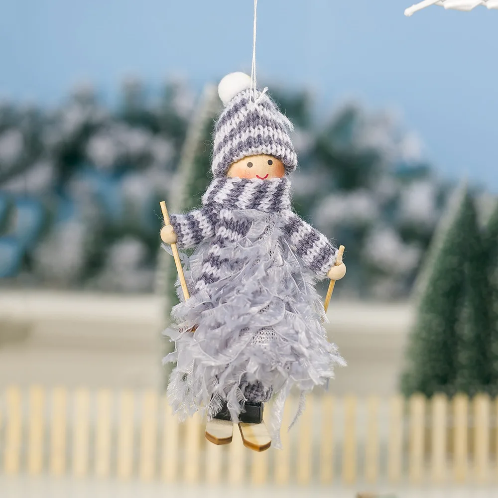 Креативный Рождественский орнамент шерсть перо Лыжная кукла подвесная Елочная игрушка украшение кулон новогодние подарки для детей - Цвет: Серый
