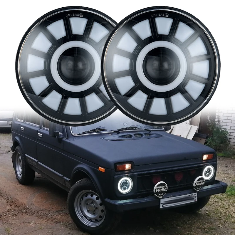 2 шт Автомобильный светодиодный 7 дюймов круглый фар Conversion Kit для VW Beetle классический Volkswagen 1950-1979 Lada Niva 4X4 Уаз Hunter фары