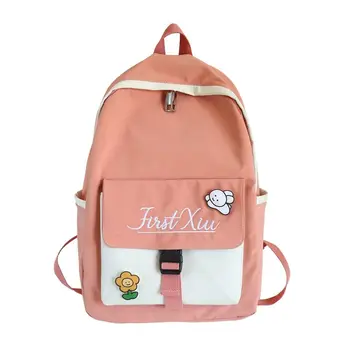 

Panelled Cute Backpack for Girls School Bags Teenage Pink Nylon Back Pack Women Patchwork Fashion Teen Student Campus Backbag