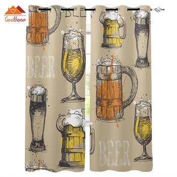 

Beer Wine Glass Retro Text Window Curtains Living Room Outdoor Fabric Drapes Curtain Home Decor