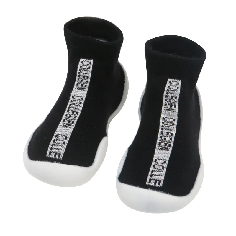 New Baby Walkers Unisex Baby First Walker Kids Soft Shoe Black Knit Booties Anti-slip Rubber Sole Toddler Shoes First Shoes