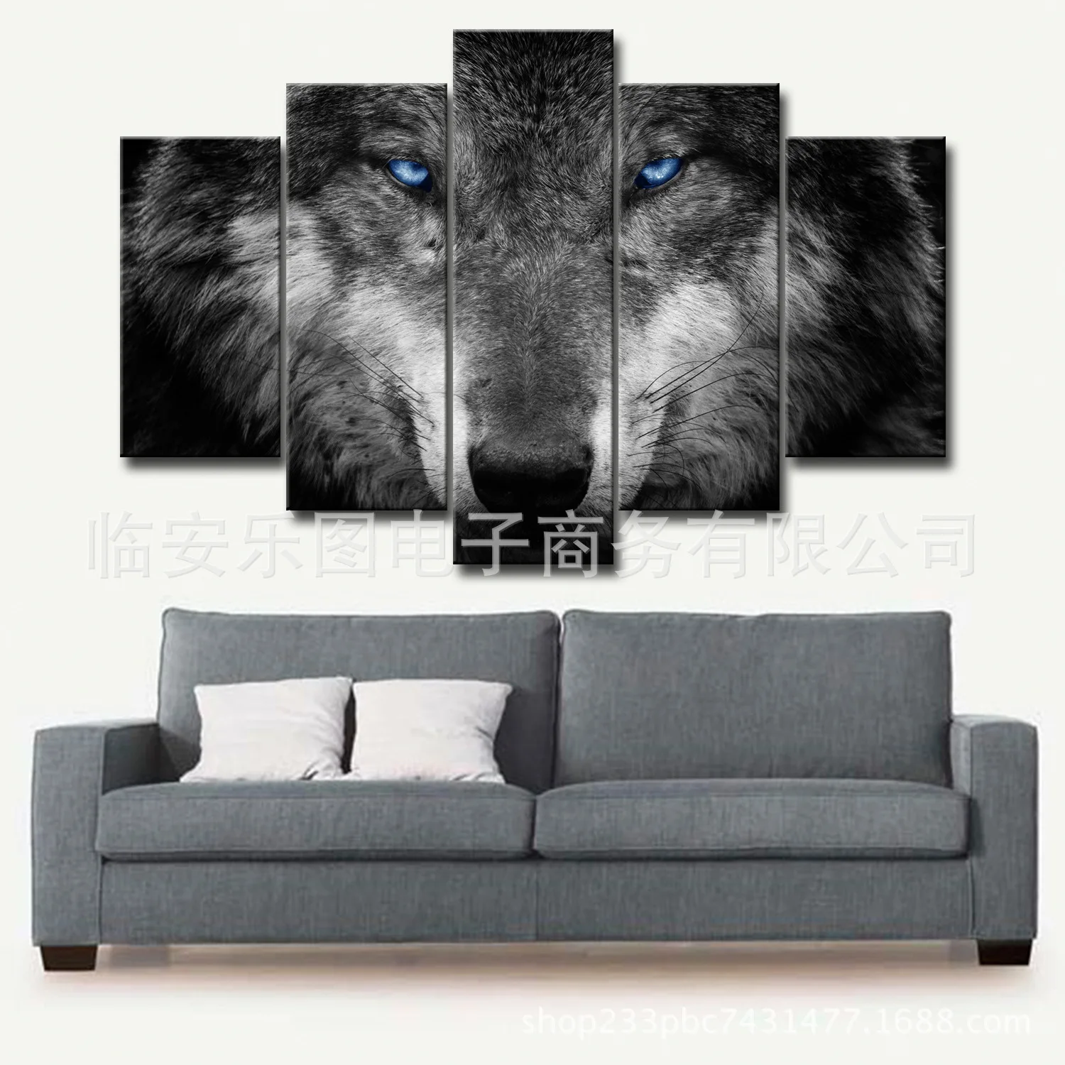 

Cross Border Hot Sales Foreign Trade Modern 5 Joint Frameless Animal Canvas Painting Living Room Wolf Decorative Painting Spray-