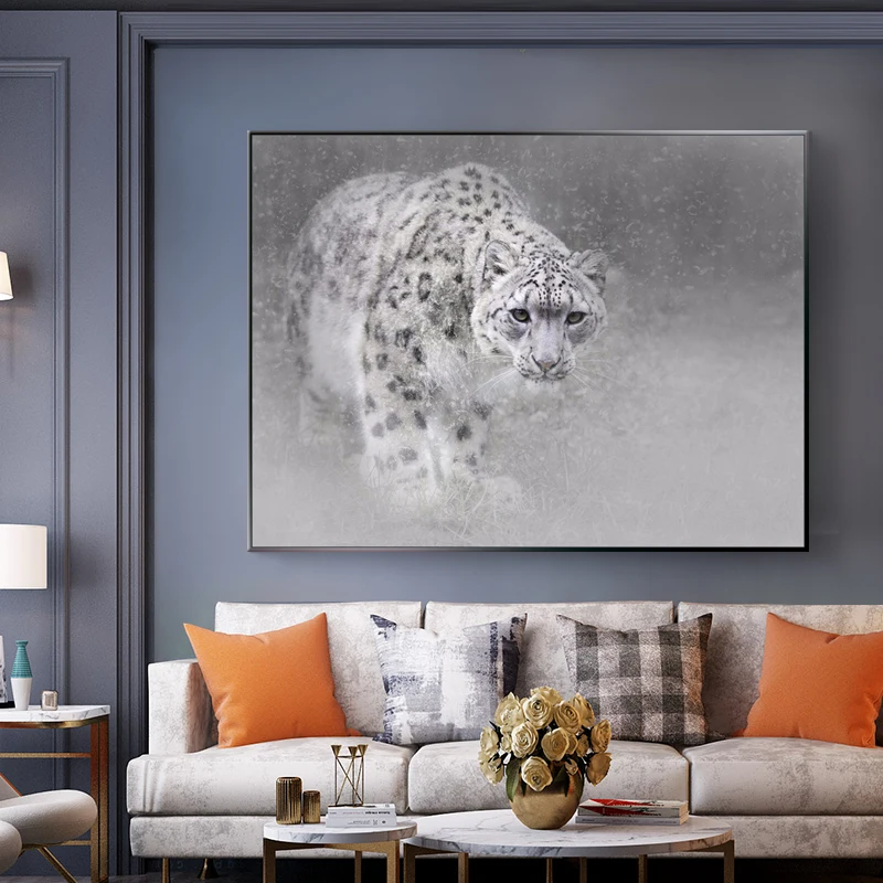 Снежный леопард, картина маслом, животные, холст, художественные картины для гостиной, настенный Декор без рамки