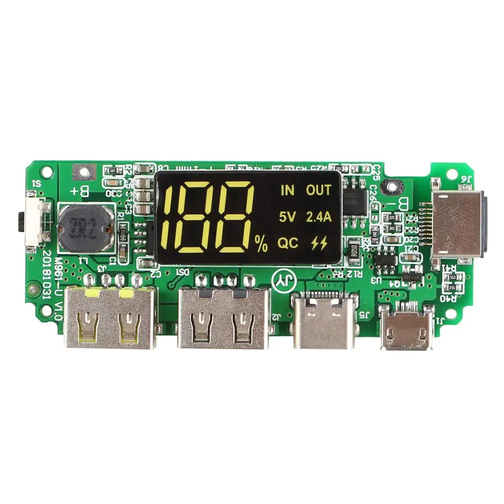 Светодиодный внешний аккумулятор Micro/type-C/Lightning с двумя портами USB 5 В 18650 A, зарядное устройство, защита от перезаряда и короткого замыкания
