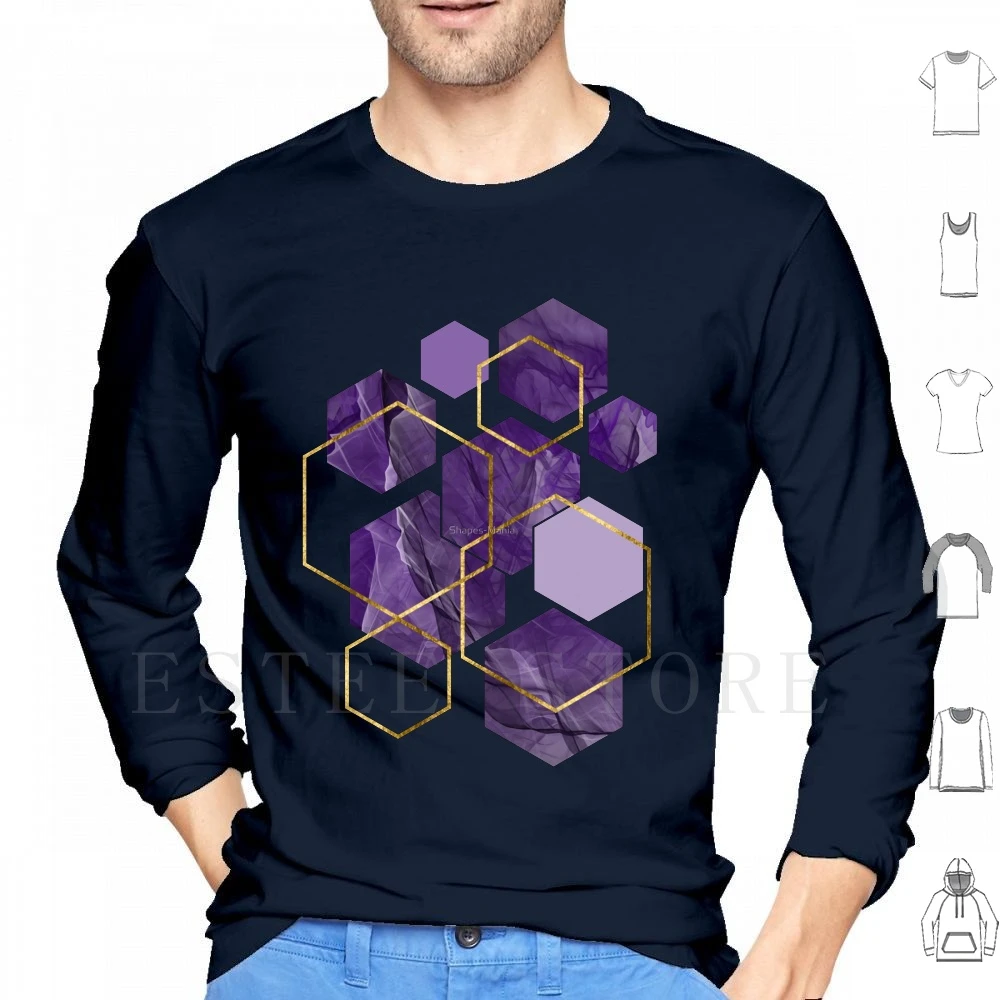 Sudaderas con modernas hexagonales púrpuras de manga larga hexagonales formas geométricas doradas manías contemporáneas Mathart con capucha y sudaderas| - AliExpress