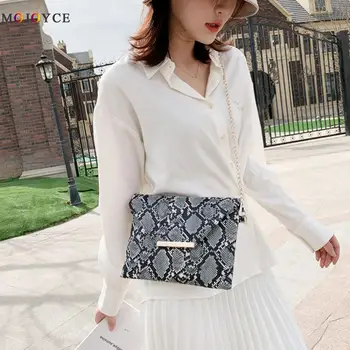 

Snake Skin Shoulder Messenger Bag Women PU Leather Envelope Chain Handbags