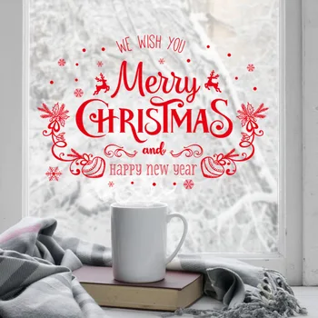 

Merry Christmas Window Glass Door Decoration New Year Store Wall Stickers Art Christmas Red Home Decor PVC Wall Art Removable