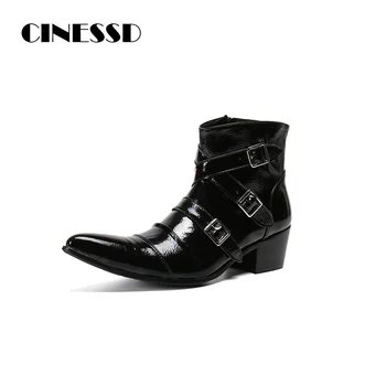 

Hot Selling Man Round Toe Boots Black Leather Party Popular Factory Formal Buckle Dress Wedding Male Shoes