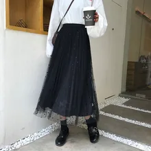 Новинка faldas mujer moda Плиссированное в стиле ампир до середины икры милое стильное весенне-осеннее Сетчатое популярное высокая талия юбки женская одежда