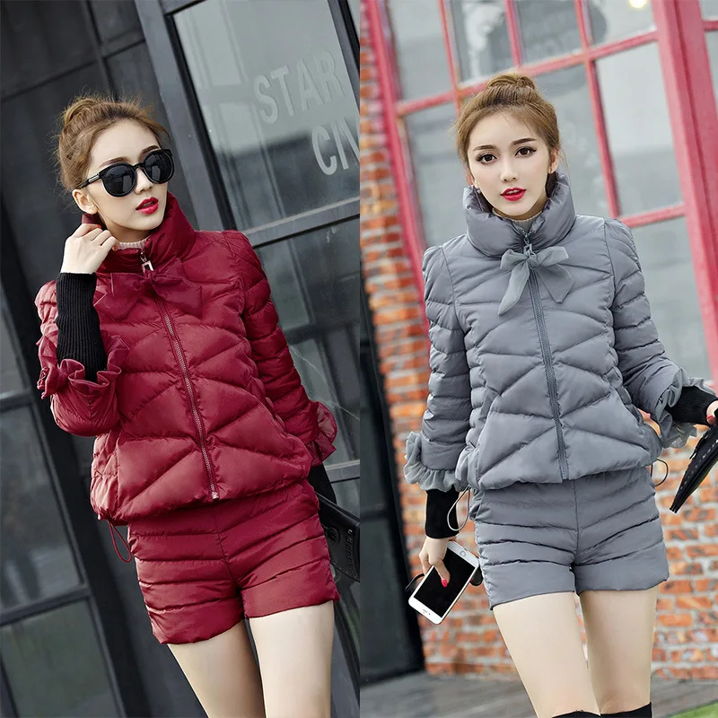 

2018 Winter New Style Debutante shi shang zhuang Korean-style Graceful Casual Two-Piece Set Cotton-padded Clothes Shorts Set