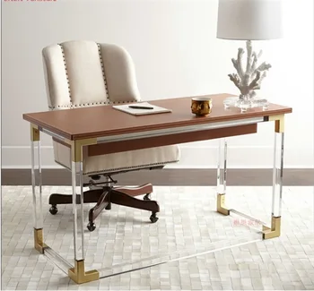

76cm High Acrylic Transparent Desk with Leather Table Top of 120x60cm