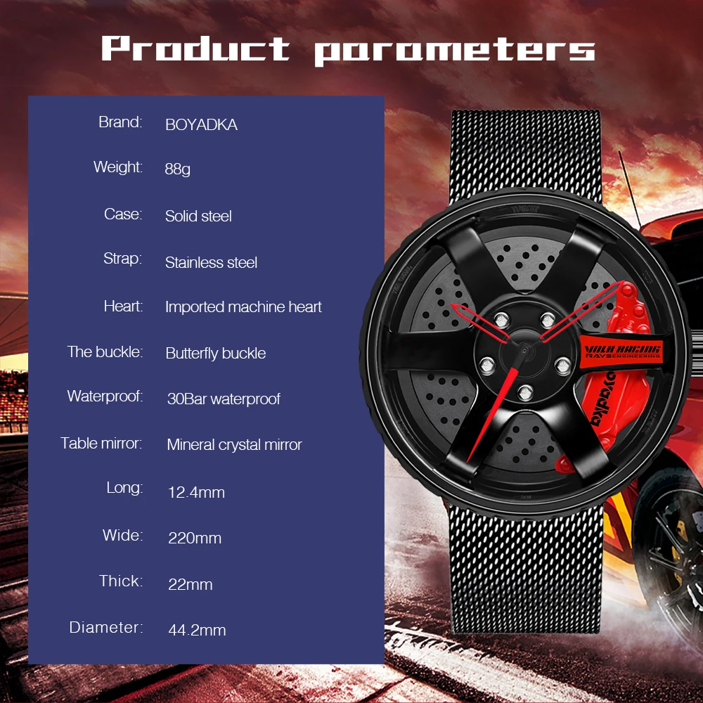 2021 Men Car Wheel Watch Fashion Waterproof Sport Watch Men's Quartz Mesh With Rim Hub Watch Run Quartz Men Quartz Watch
