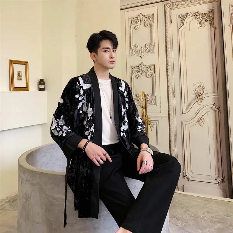 

Men Embroidered Trench Jacket Male Women Streetwear Fashion Hip Hop Kimono Cardigan Coat Spring Autumn Shirt Style Outerwear