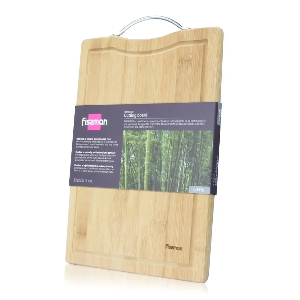 FISSMAN Rectangle Bamboo cutting board with iron handle Eco-friendly Chopping Block | Дом и сад