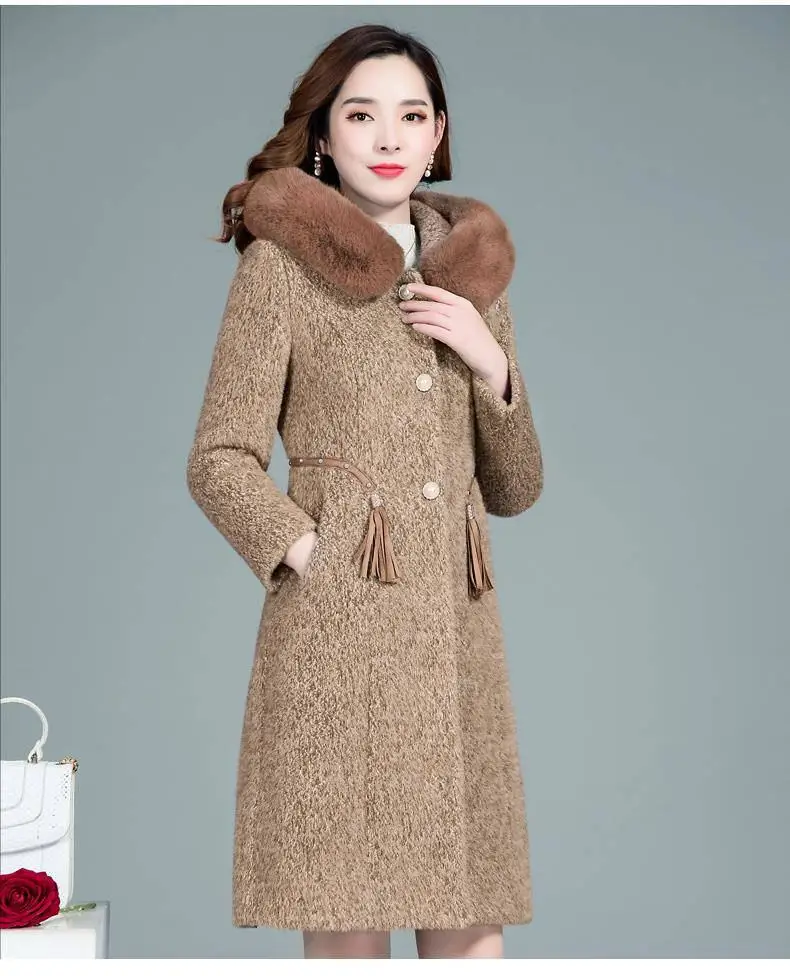Women Autumn Winter Imitation Mink Cashmere Knitted Cardigan With Faux Fur Collar Sweaters Female Casual Hooded Outwear H74