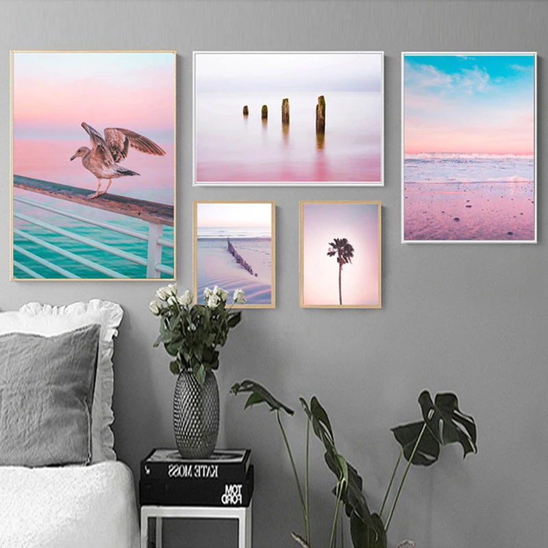 Pink-purple-beach-Ocean-Canvas-Poster-Print-Sunrise-Coconut-Landscape-Art-Painting-Seascape-Picture-Wall-Decoration.jpg_Q90
