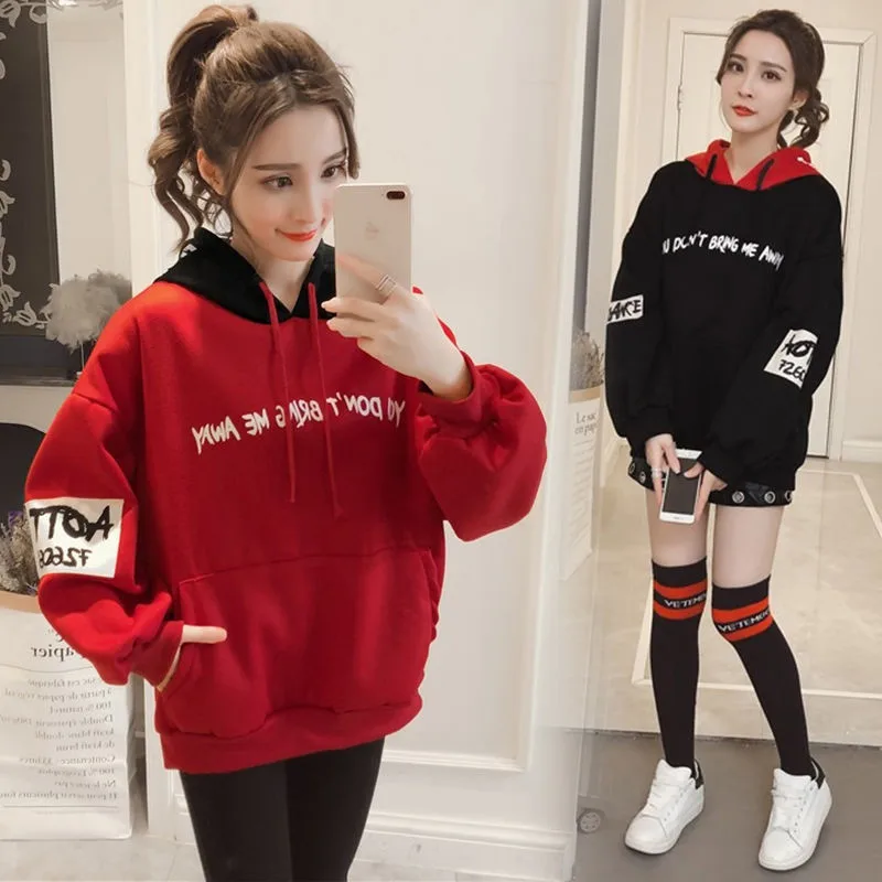 Мода харадзюку корейский свободный свитер для женщин осень Kpop уличная одежда негабаритных худи одежда с длинным рукавом Топы с капюшоном в Корейском стиле