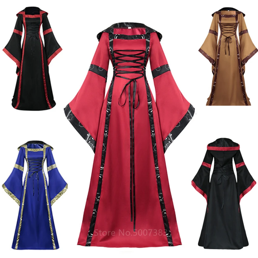 

Victoria Palace Halloween Dress Women Medieval Costume Hooded Vintage Long Robes Noble Plus Size Princess Cosplay Carnival Party