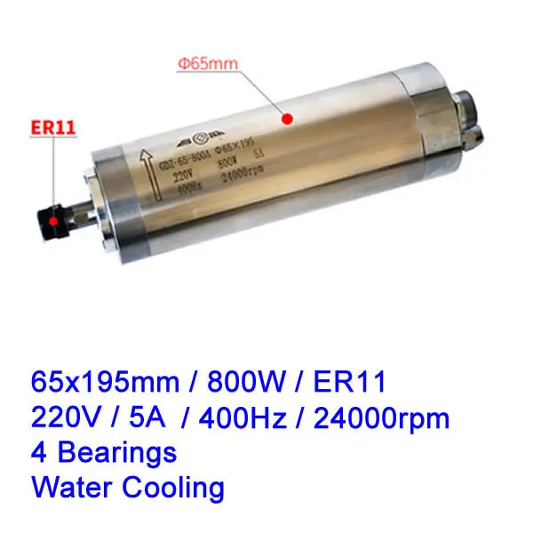 800 Вт 110 кВт 220 кВт 380 кВт Мотор шпинделя с ЧПУ в водяное воздушное охлаждение гравировальный станок ось Z вал - Цвет: 65x195mm 800W ER11