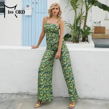 

Missord 2020 Summer Spaghetti Strap Animal Print Women Overall Sleeveless Off the Shoulder Rompers Women Jumpsuit FT8833