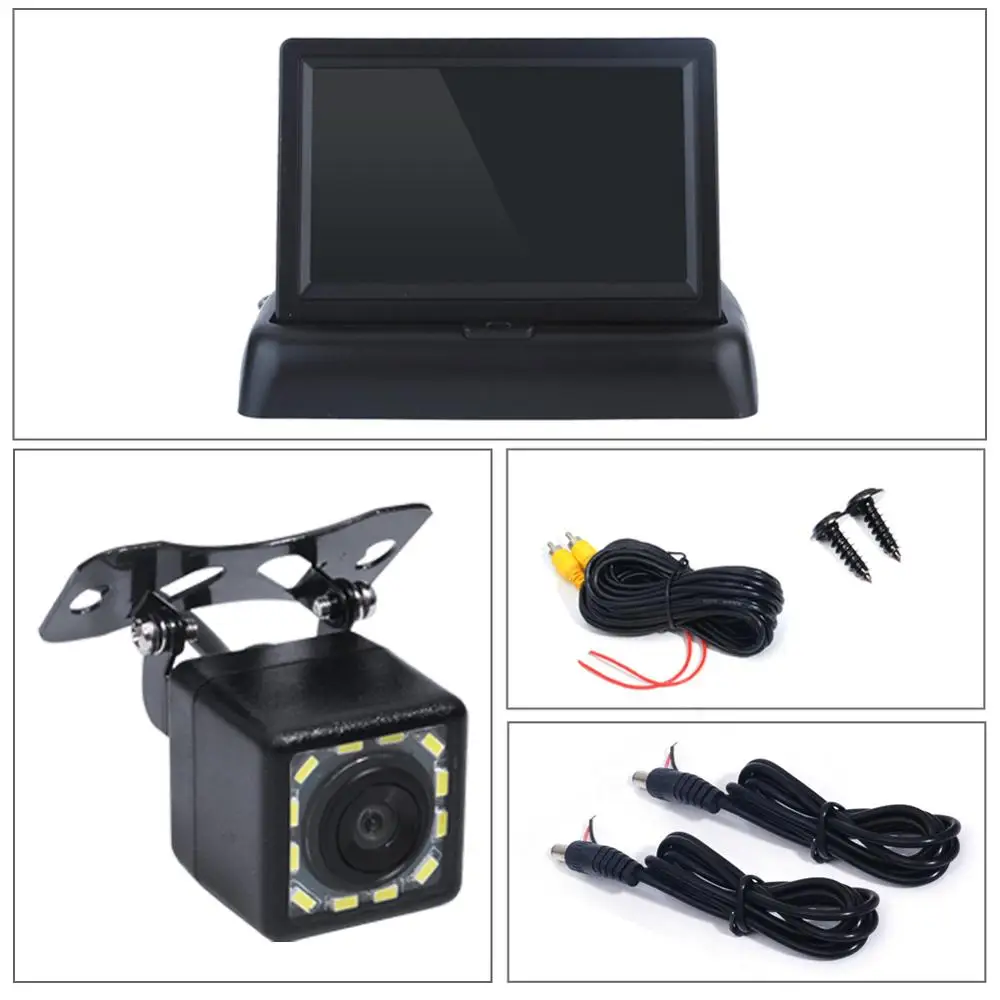 Reverse Camera 4.3-Inch Folding Monitor HD IR/LED Night Vision Rear View Camera Vehicle Backup Camera Foldable Monitor car monitors Car Monitors