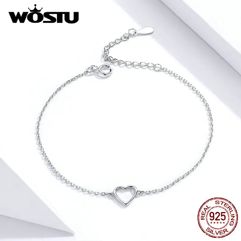 WOSTU S925 браслет в форме сердца Новое поступление Настоящее 925 пробы Серебряный Простой браслет для женщин подарок на день рождения CQB159