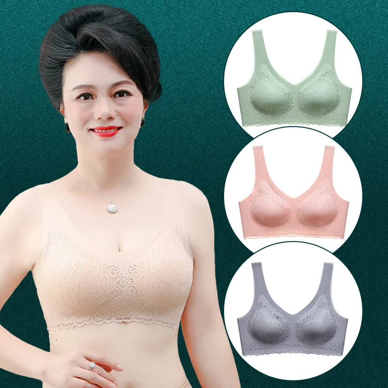 

Soft Underwear Bras for Women's Thin Solid Color Lace Cotton Bra Without Steel Ring Vest Style Brassiere Large Size Bra