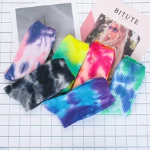 Высококачественные хлопковые носки для скейтеров, мужские женские носки, забавные носки до колена для велоспорта, бега, пешего туризма, Tie Dye Sox