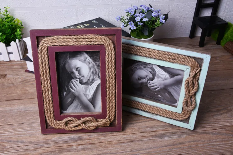 Creative Hemp Rope Frame Rustic Style Home Accessories Wood Photo Frame Old Creative Gift Retro Photo Frame
