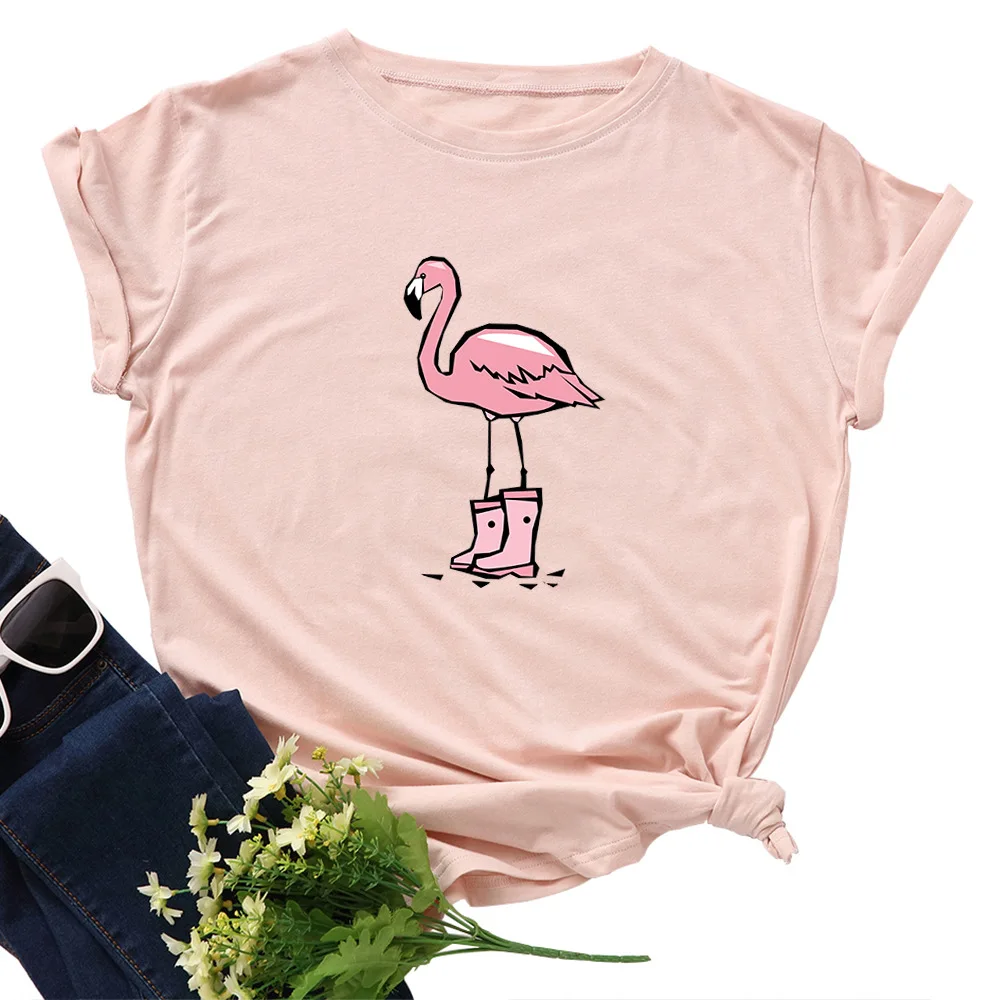 SINGRAIN женская футболка с принтом Koya, летняя Милая футболка с рисунком фламинго, повседневные футболки Harajuku, большие размеры, забавная хлопковая Футболка с журавлем