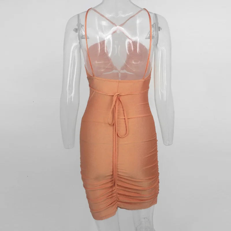 Tobinoone новое женское сексуальное праздничное платье-повязка знаменитости подиумное оранжевое платье с v-образным вырезом выдолбленные Клубные платья Vestidos