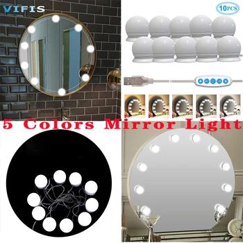 

5Colors USB LED 5V Makeup Wall Lamp 10 Bulbs Kit For Dressing Table Stepless Dimmable Hollywood Bathroom Vanity Mirror Light 10W