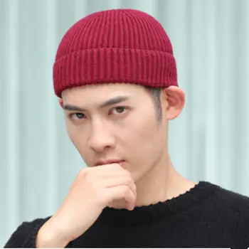 

Men Knitted Hat Beanie Skullcap Sailor Cap Cuff Brimless Retro Navy Style Beanie Hat JL