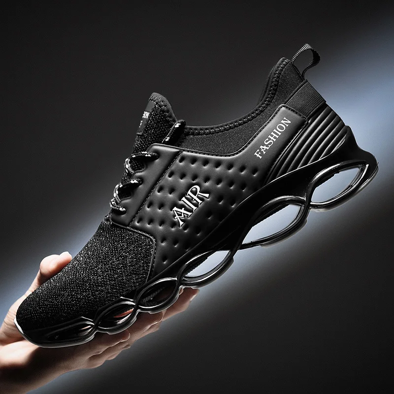 Черный Damyuan Blade мужская повседневная обувь ТПУ Zapatos De Hombre Flyknit мужские кроссовки удобные для бега плюс лето осень размер 46 47 - Цвет: Черный