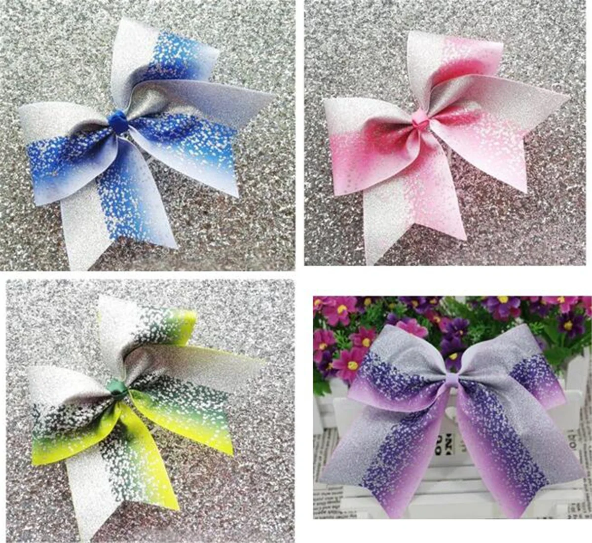 2022 NEW Silver Glitter Ombre Cheer Bow Cheerleading Dance Hair Bow 7.5inch hair bow with Elastic rubber band Hair accessories 10 pcs 25g plastic cheering balls squad spirited fun cheerleading kit cheer poms cheerleaders supples with handle for