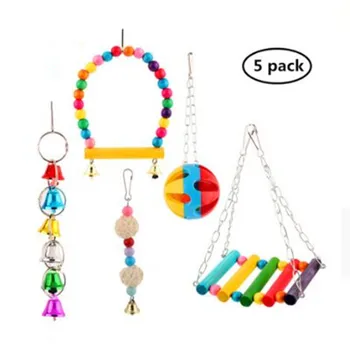 

Parrot Toy Bird Cage Swing Hammock Pet Bird Hanging Bell Hanging Toy Macaw Parrot Love Bird Finches Brids Toy 5pcs