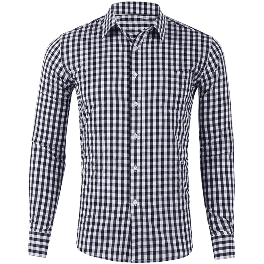 Camisa masculina, модная мужская Повседневная рубашка, новинка, в клетку, с карманом, с длинным рукавом, рубашка, топ, блуза, erkek mon, рубашка для мужчин
