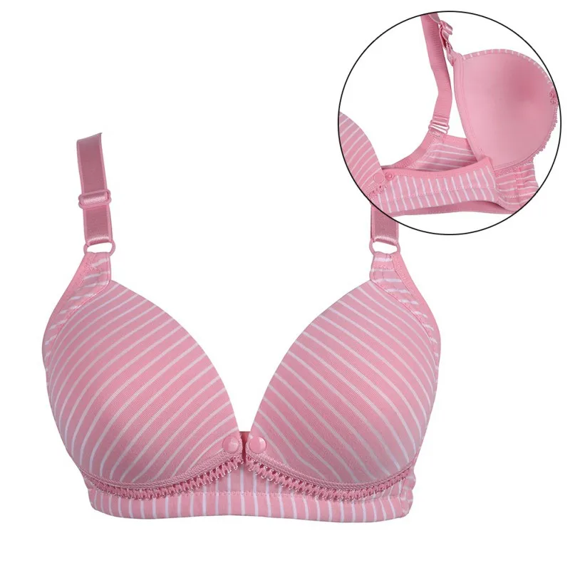

Sexy Push Up Bras for Women Button Double Push Up Bra Underwear Gather Striped Female Wire Free Bra 3/4 Cup