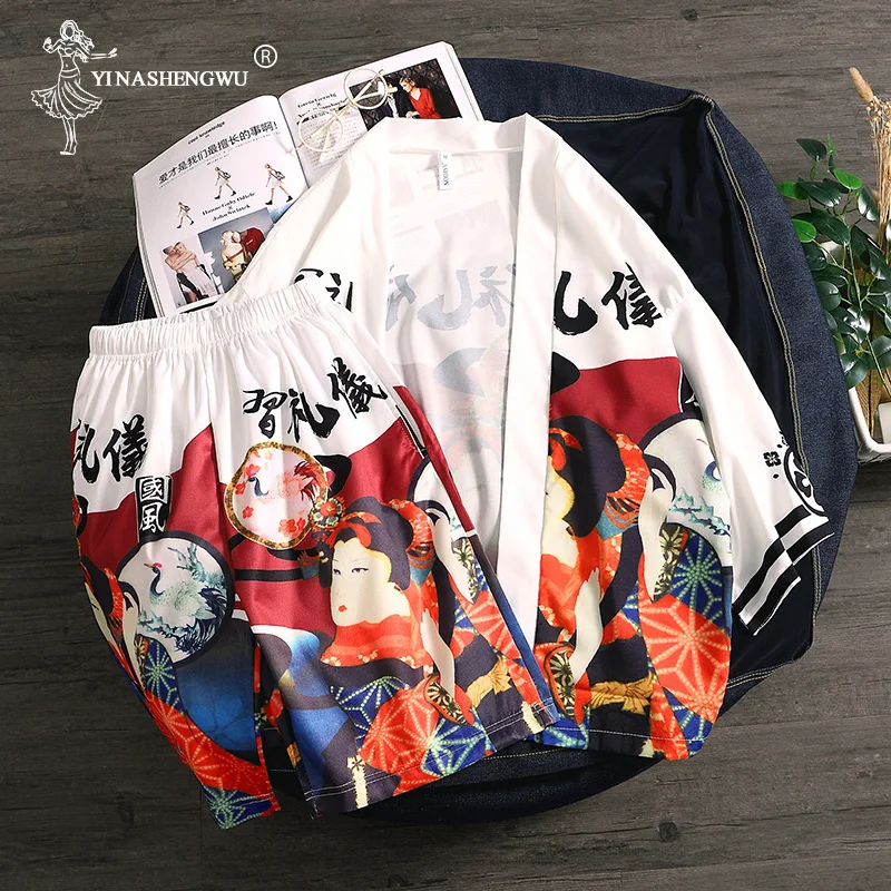 Kimono Set Top and Pants Japanese Kimono Men Yukata Men Women Robe Kimono Cardigan Men Beach Thin Casual Shirt Kimono Cosplay