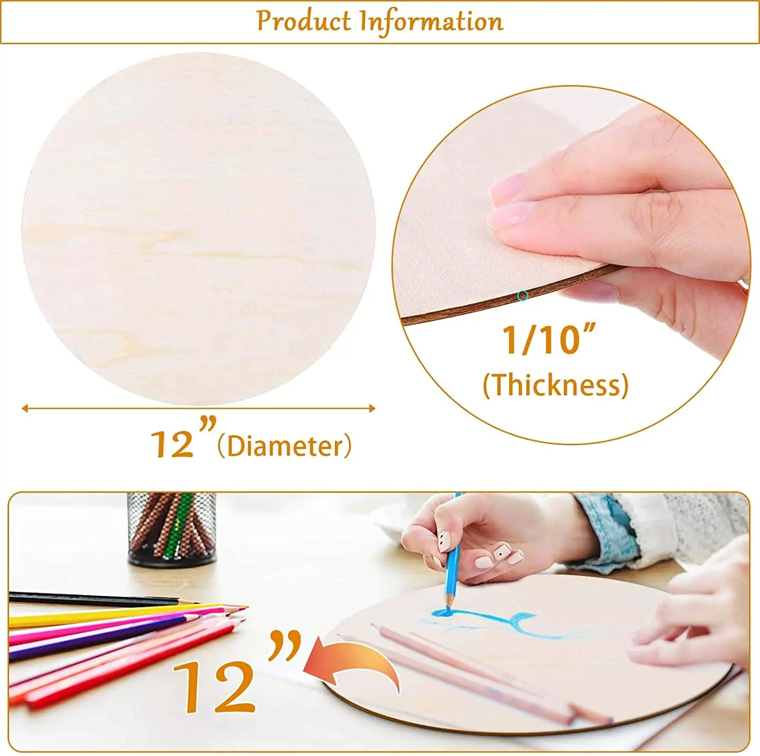 Description Picture 3 of item2-100Pcs Unfinished Natural Wooden Round Wood Slices 1cm-10cm DIY Craft Wedding Birthday Discs for Christmas Ornament Decor