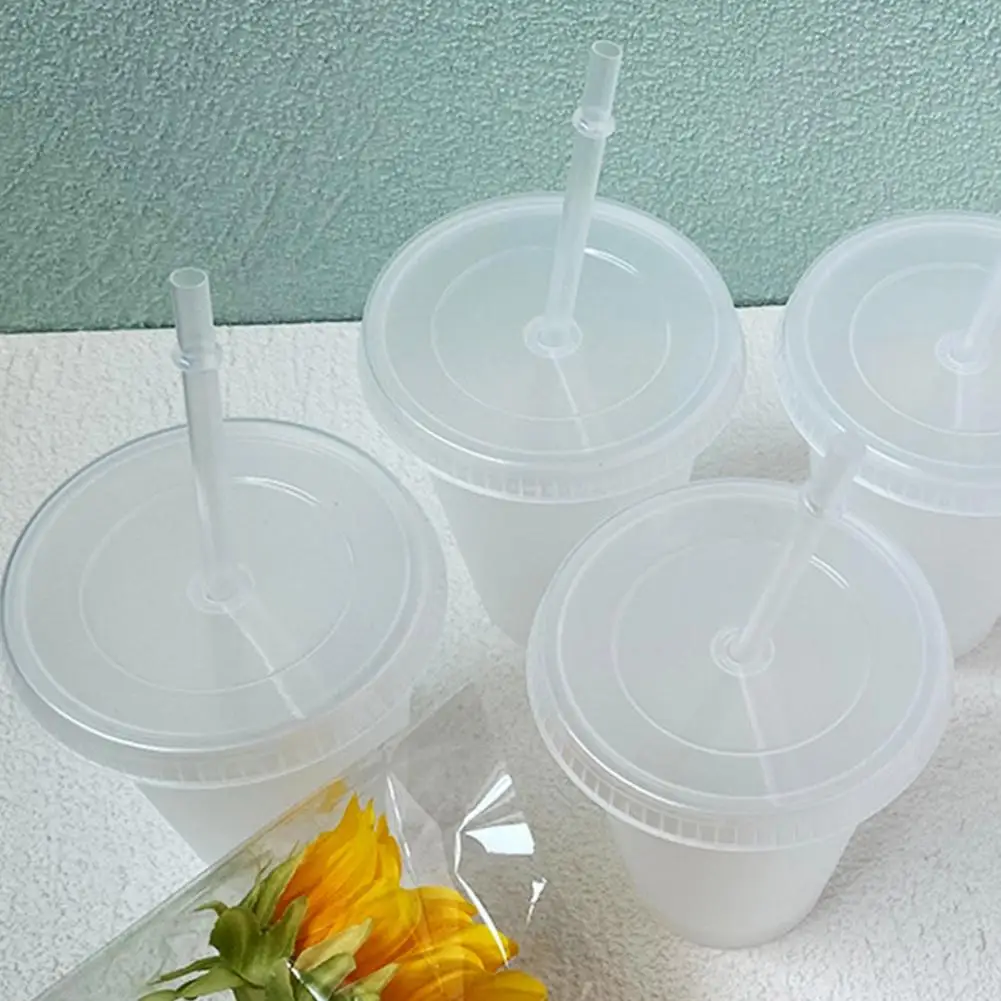 5Pcs/set 500ml/700ml Water Cup Food Grade Anti-deform PP Water Straw Cup with Lid Portable Plastic