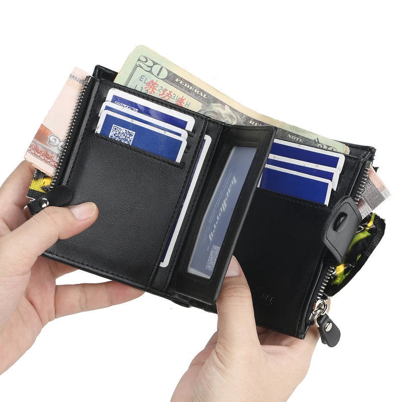 Best selling  Men's  wallet new double zipper creative short wallet fashion buckle multi-function driver's license package