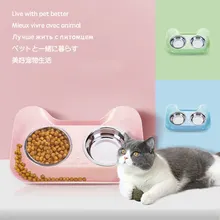 Милая миска для кошек Нескользящие миски питомцев двойная кормления